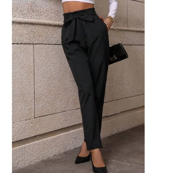 Brandy Blu Slim Fit Black Casual Pants with Tie Front Detail and Pockets Size S - Picture 3 of 8